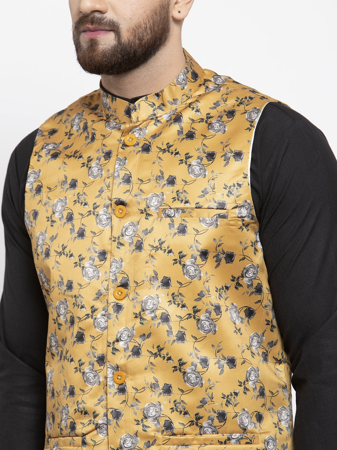 Mens Cotton Kurta Pajama with Mustard Nehru Jacket | Ethnic Set