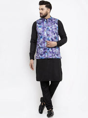 Men's Solid Cotton Kurta Pajama Solid with Printed Waistcoat
