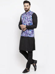 Men's Solid Cotton Kurta Pajama Solid with Printed Waistcoat