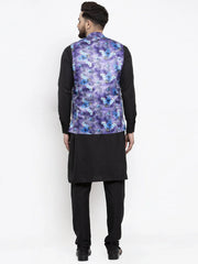 Men's Solid Cotton Kurta Pajama Solid with Printed Waistcoat