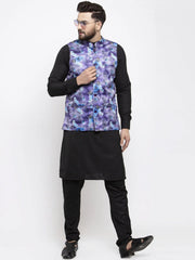 Men's Solid Cotton Kurta Pajama Solid with Printed Waistcoat