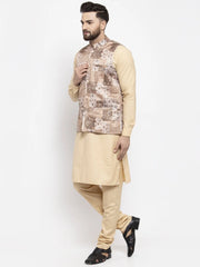 Men's Solid Cotton Kurta Pajama with High Printed Waistcoat