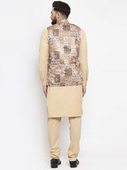 Men's Solid Cotton Kurta Pajama with High Printed Waistcoat