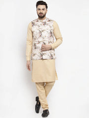 Men's Solid Cotton Quality Kurta Pajama with Printed Waistcoat