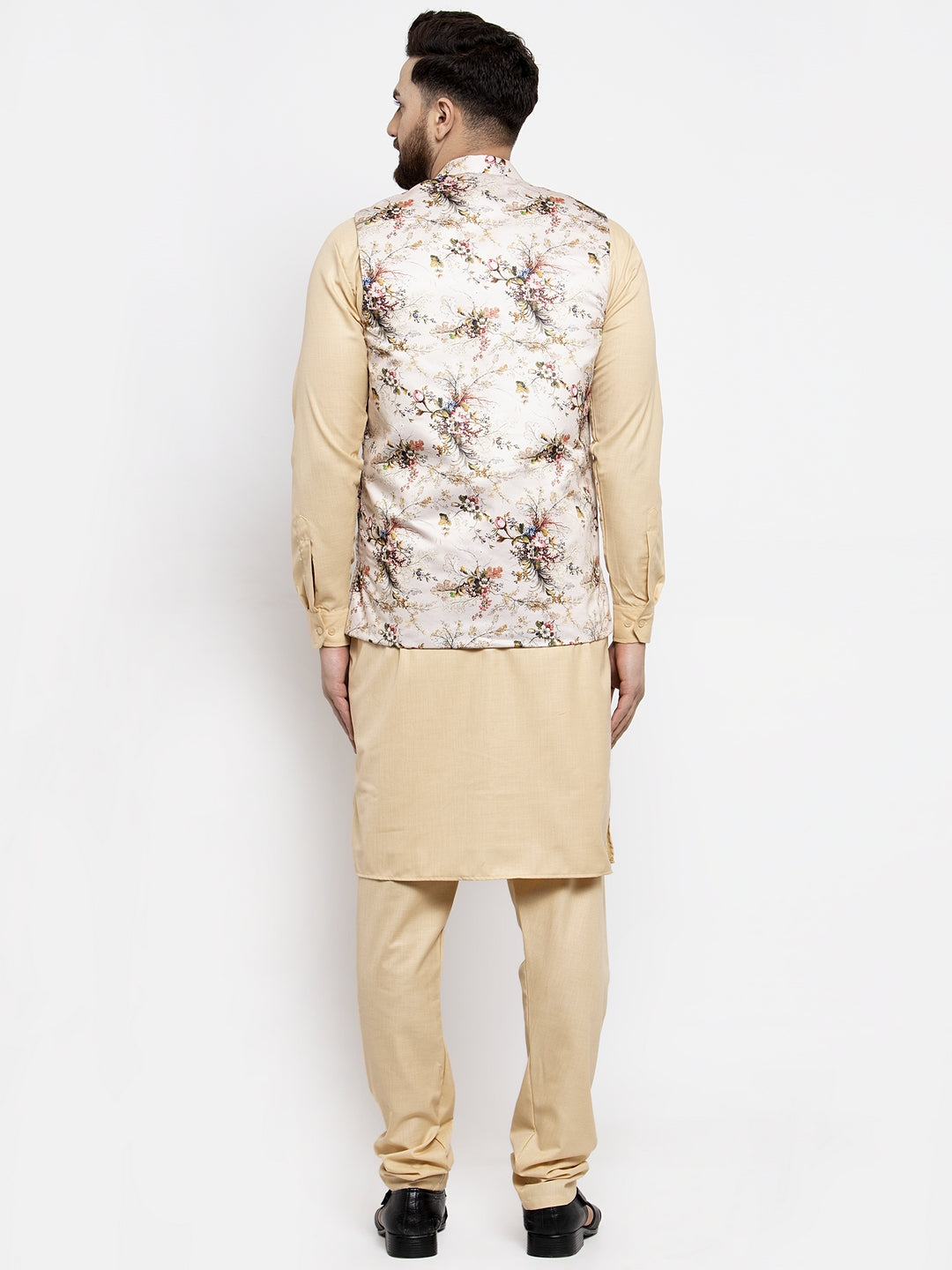 Beige Cotton Kurta Pajama with Nehru Jacket - Mens Ethnic Set