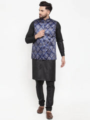 Men's Solid Cotton Kurta Pajama with Greatest Printed Waistcoat