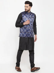 Men's Solid Cotton Kurta Pajama with Greatest Printed Waistcoat