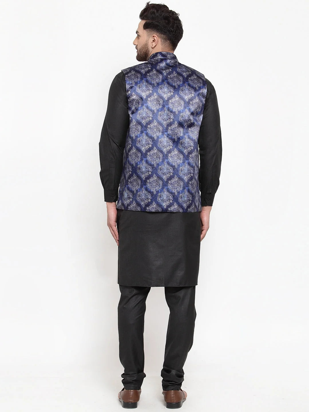 Cotton Kurta Pajama Set with Printed Waistcoat - Mens Ethnic Wear