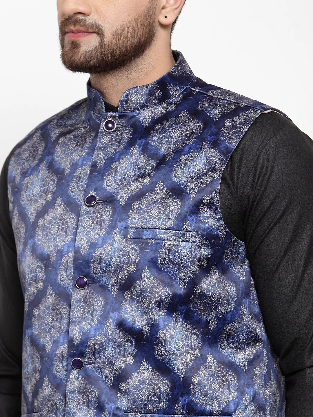 Cotton Kurta Pajama Set with Printed Waistcoat - Mens Ethnic Wear