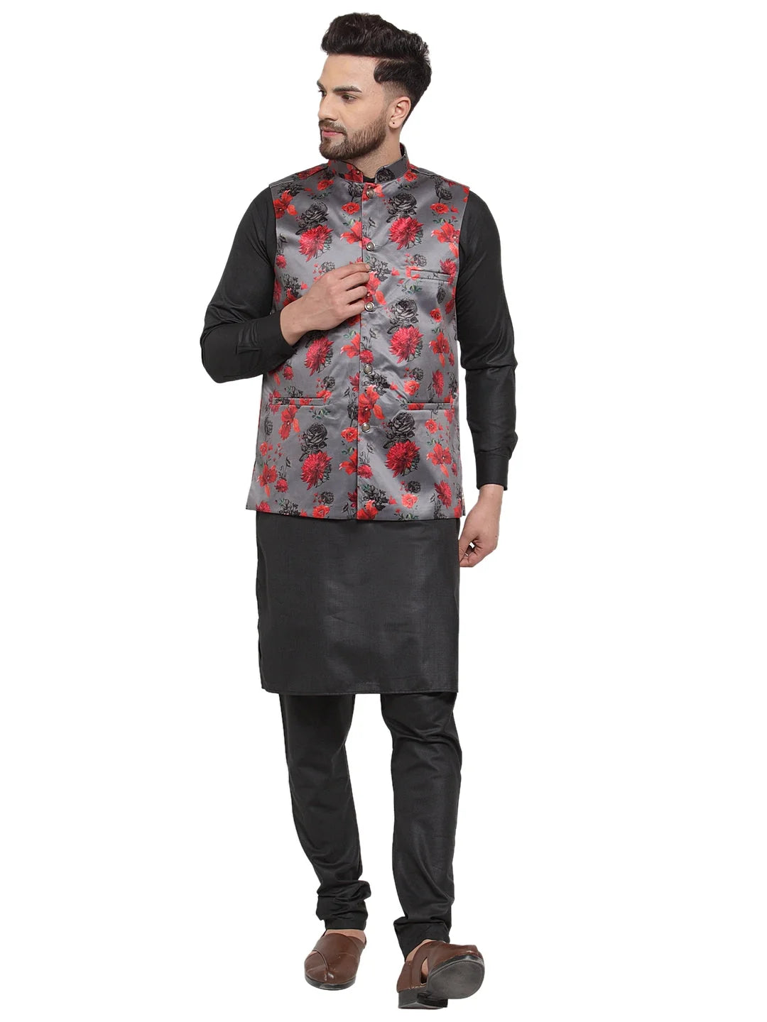 Men's Cotton Kurta Pajama Set with Printed Waistcoat | Ethnic ...