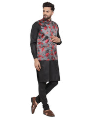 Men's Premium Solid Cotton Kurta Pajama with Printed Waistcoat
