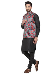 Men's Premium Solid Cotton Kurta Pajama with Printed Waistcoat