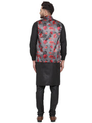 Men's Premium Solid Cotton Kurta Pajama with Printed Waistcoat