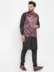 Premium Solid Cotton Kurta Pajama with Printed Waistcoat