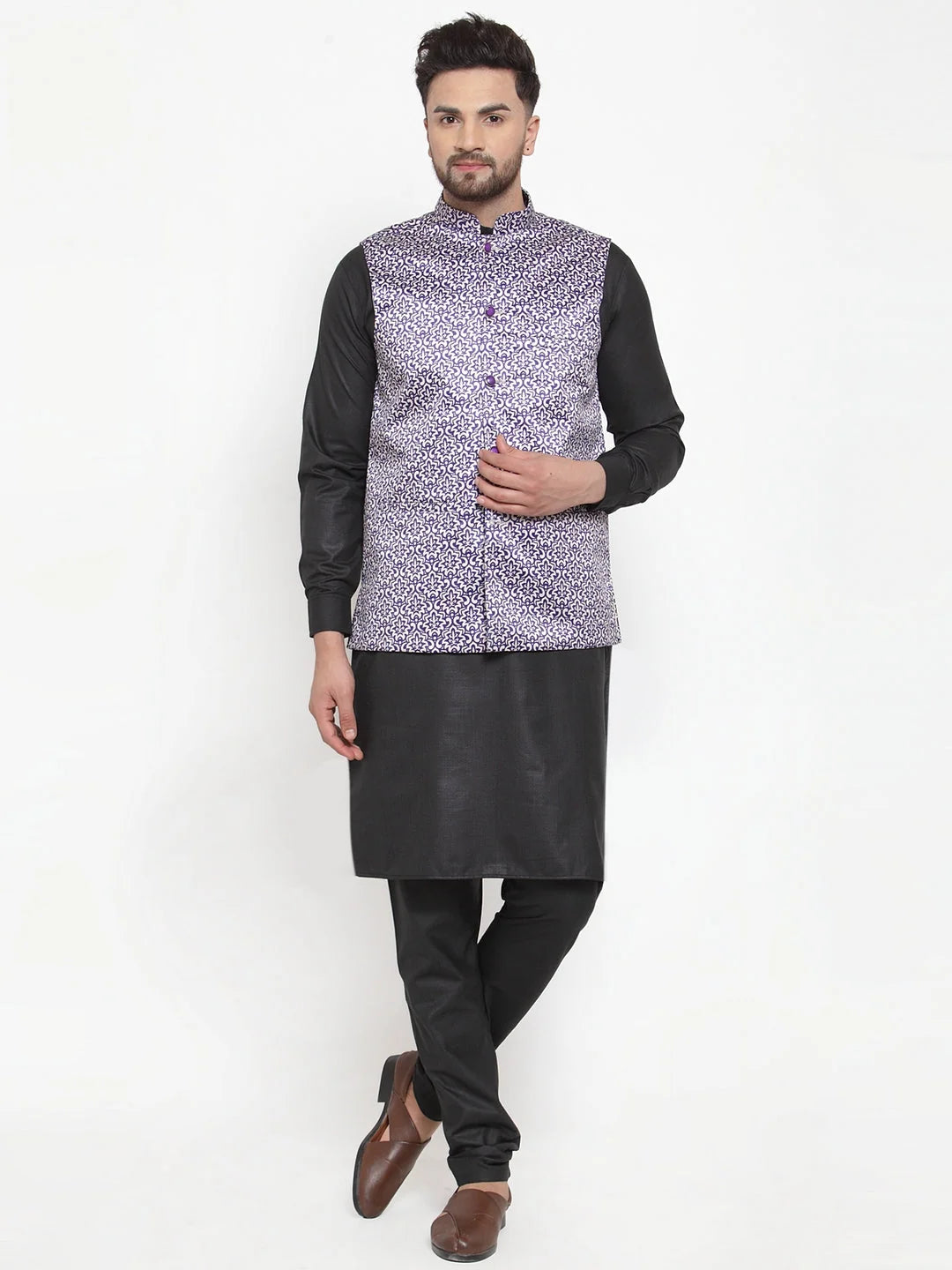 Wonder Cotton Mens Kurta Pajama Set with Printed Waistcoat
