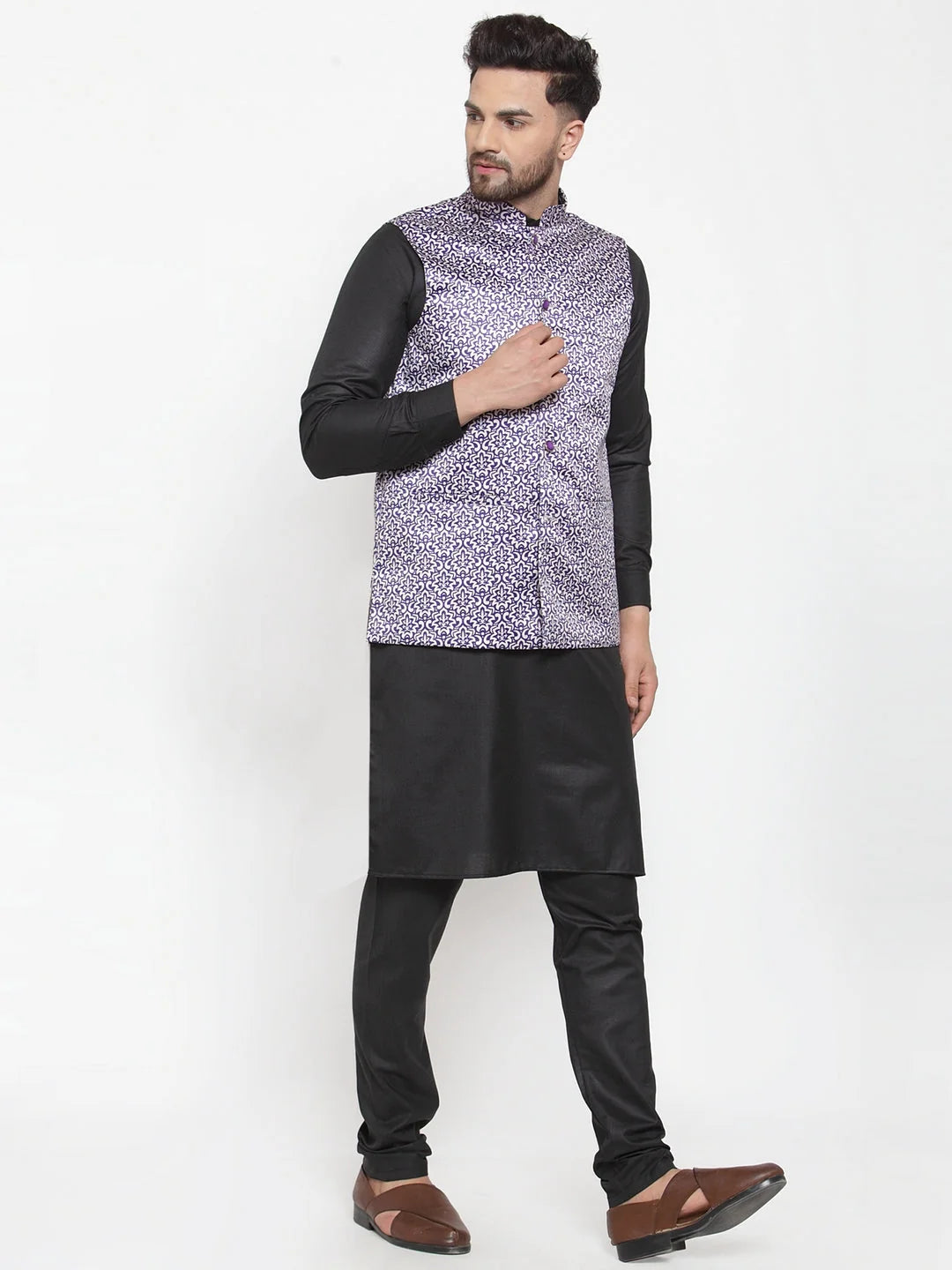 Wonder Cotton Mens Kurta Pajama Set with Printed Waistcoat