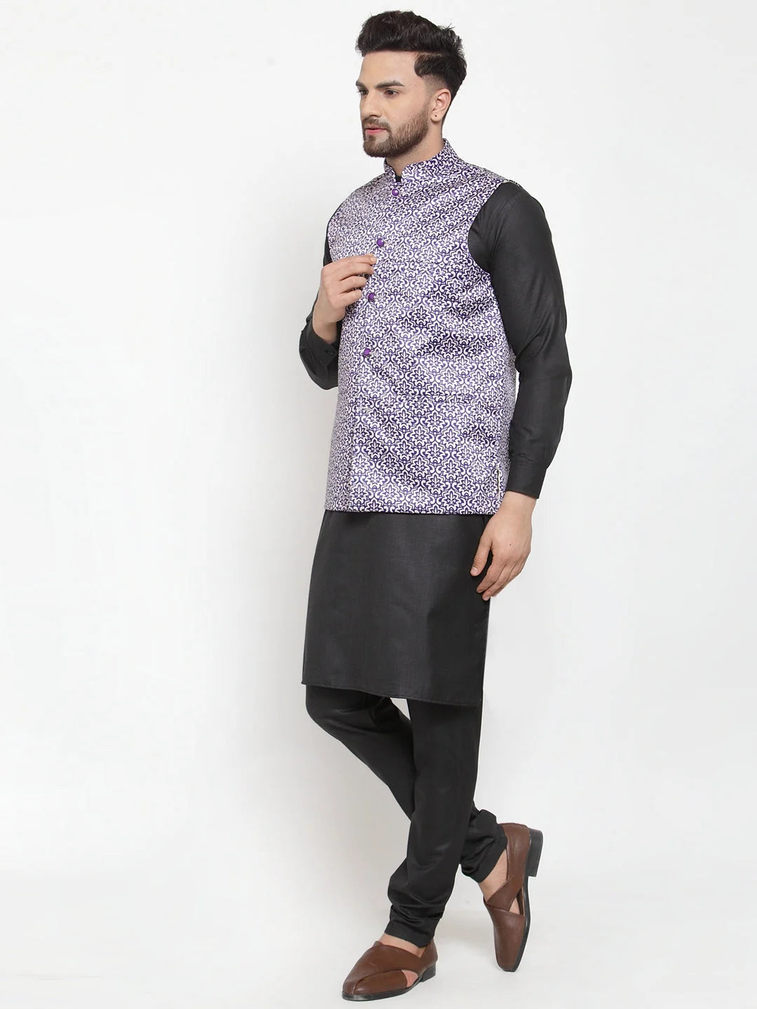 Wonder Cotton Mens Kurta Pajama Set with Printed Waistcoat