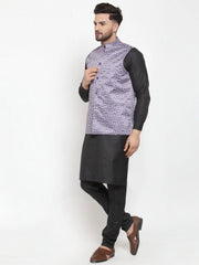 Men's Solid Wonder Cotton Kurta Pajama with Printed Waistcoat