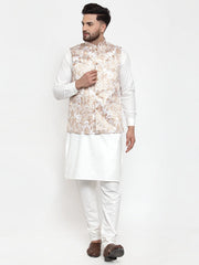 Men's Assorted Solid Cotton Kurta Pajama with Printed Waistcoat