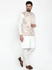 Men's Assorted Solid Cotton Kurta Pajama with Printed Waistcoat