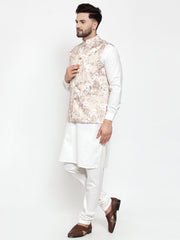 Men's Assorted Solid Cotton Kurta Pajama with Printed Waistcoat