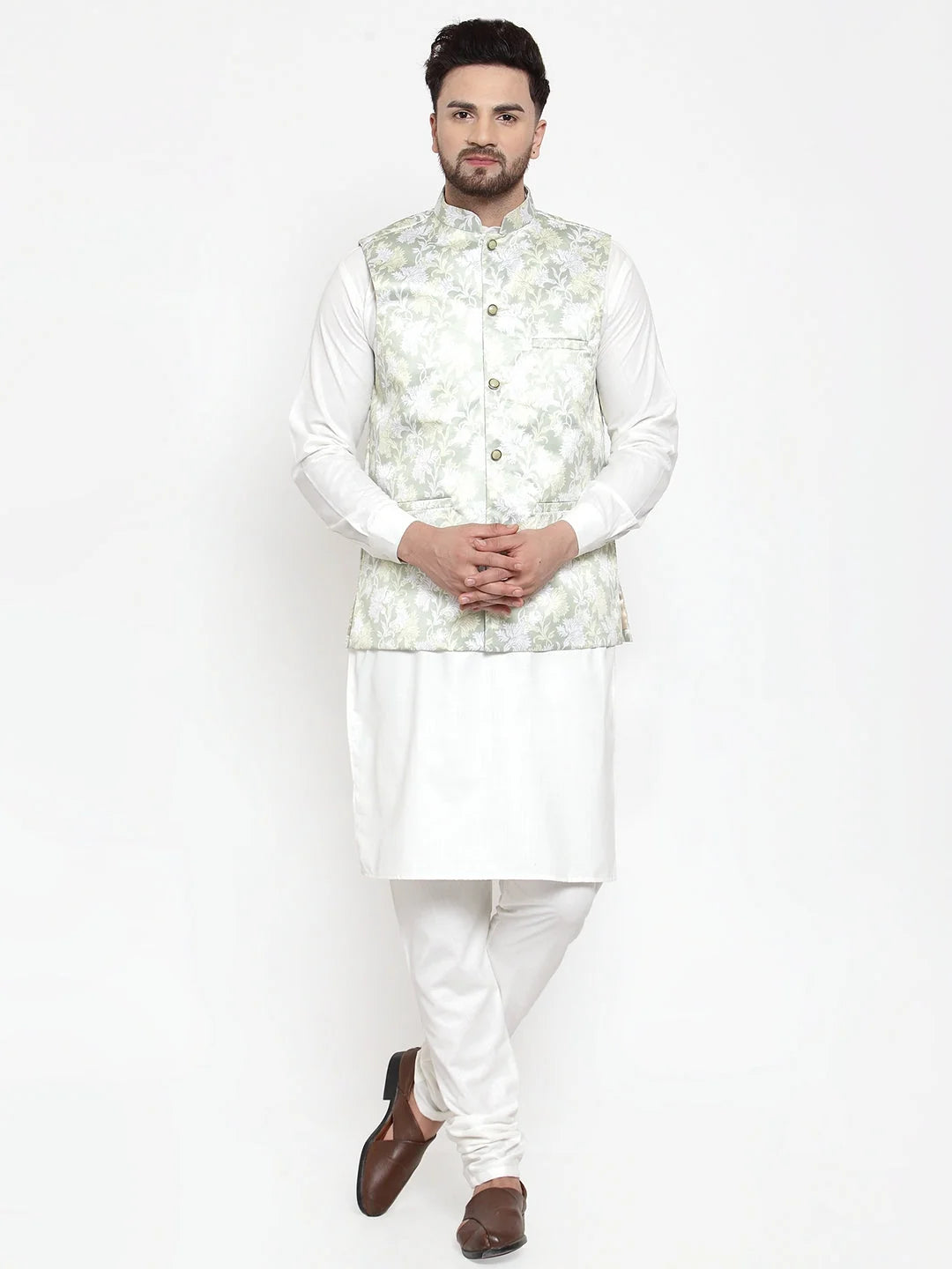 Men's Cotton Kurta Pajama Set with Printed Waistcoat | Shop