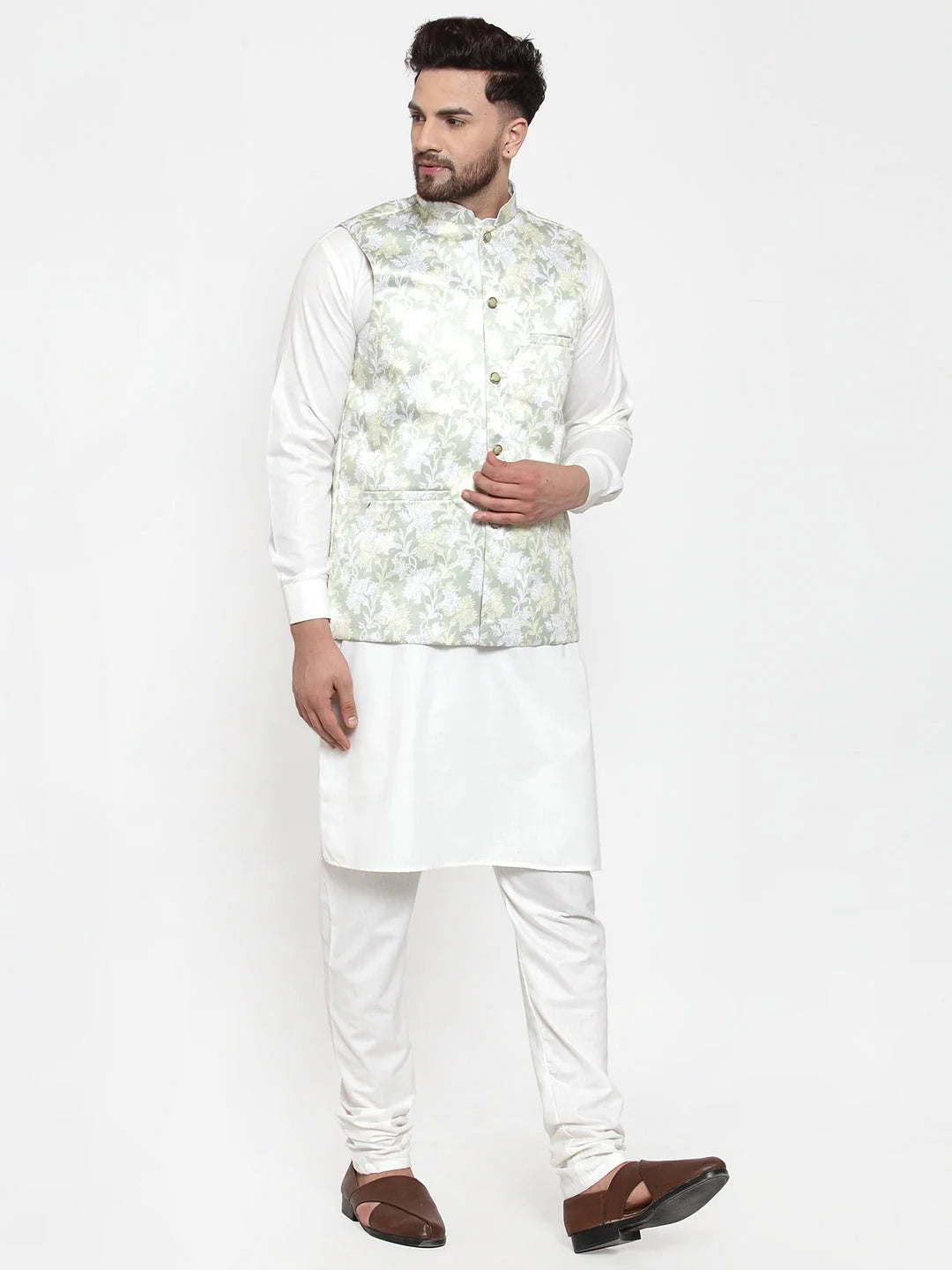 Men's Cotton Kurta Pajama Set with Printed Waistcoat | Shop