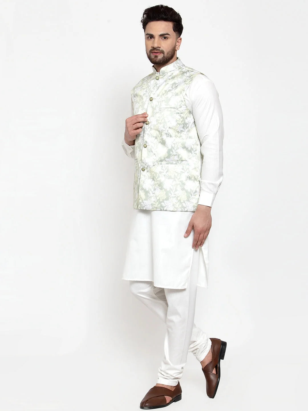 Men's Cotton Kurta Pajama Set with Printed Waistcoat | Shop