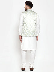 Men's Solid Cotton Kurta Pajama with Printed Waistcoat