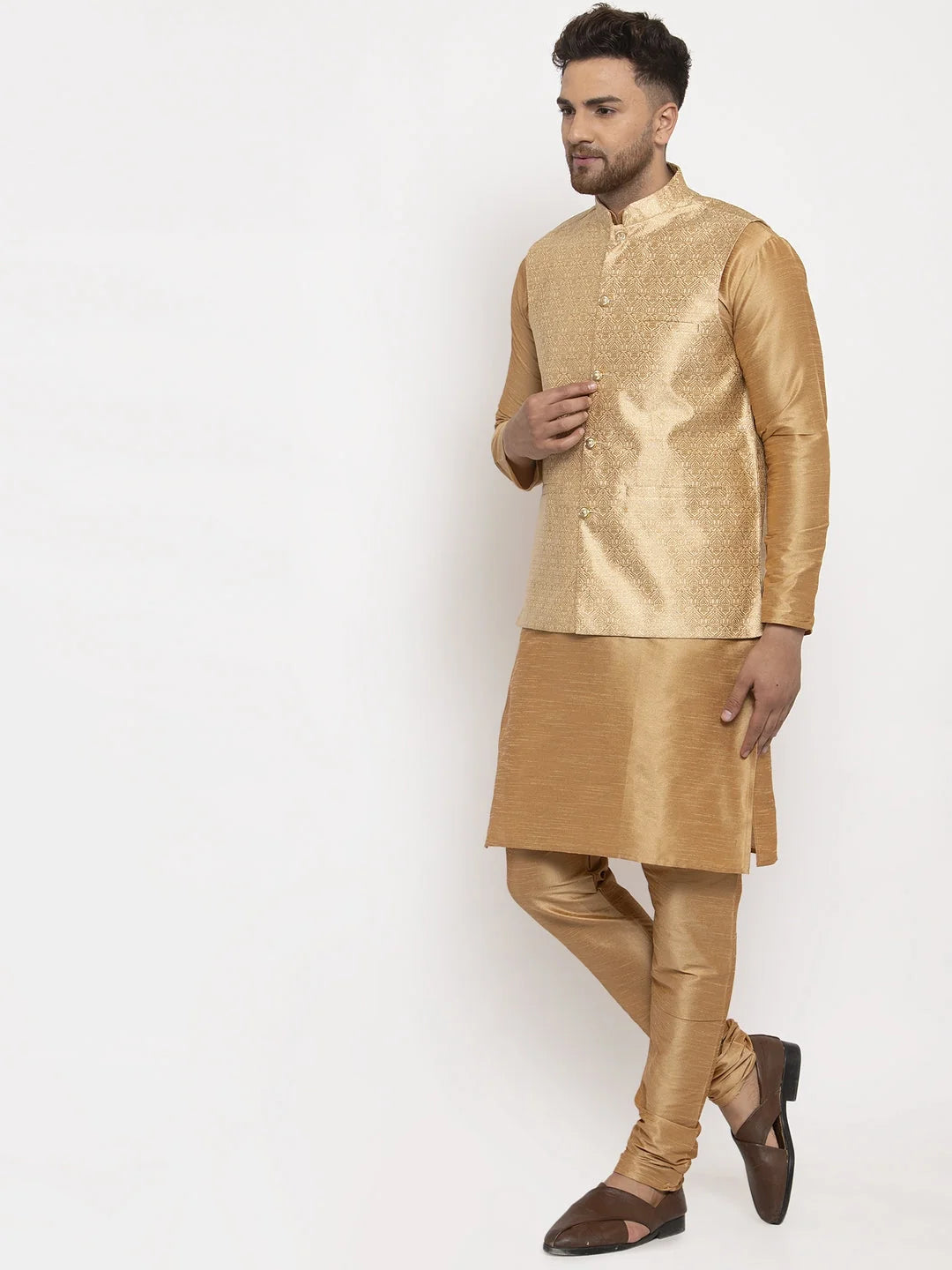 Men's Solid Kurta Pajama with Waistcoat | Cotton Kurta Set