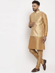 Men's Solid Dupion Kurta Great Pajama with Woven Jacqaurd Waistcoat