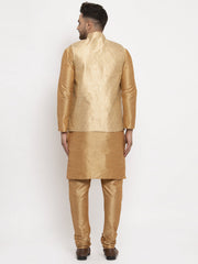 Men's Solid Dupion Kurta Great Pajama with Woven Jacqaurd Waistcoat