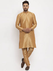 Men's Solid Dupion Kurta Great Pajama with Woven Jacqaurd Waistcoat