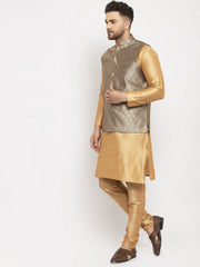 Wonder Solid Dupion Kurta Pajama with Woven Jacqaurd Waistcoat