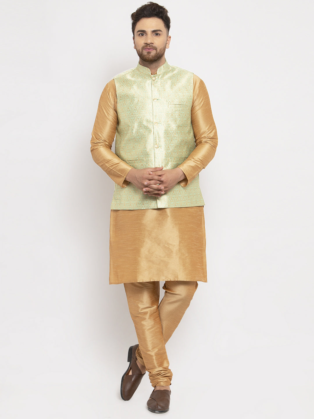 DesiQlo Men Ethnic Set with waistcoat - Green