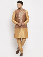 Men's Solid Dupion Kurta Pajama with Woven Jacqaurd Waistcoat
