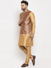 Men's Solid Dupion Kurta Pajama with Woven Jacqaurd Waistcoat