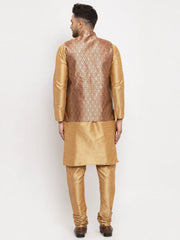 Men's Solid Dupion Kurta Pajama with Woven Jacqaurd Waistcoat