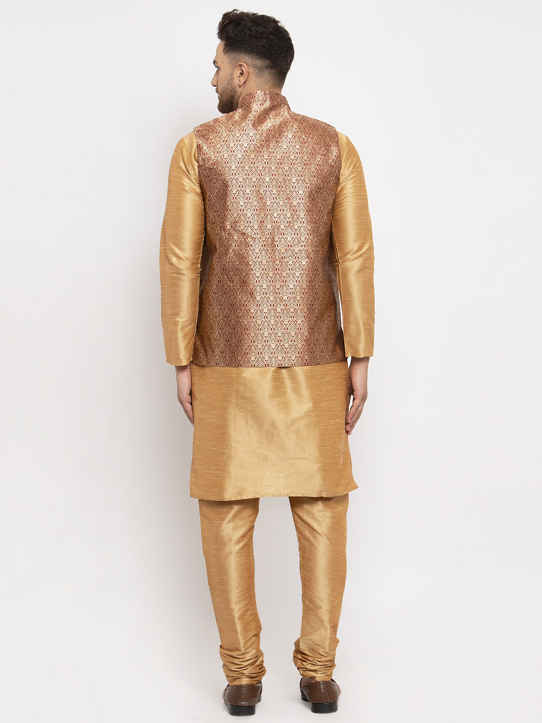 Men's Solid Kurta Pajama with Jacquard Waistcoat | Shop Now