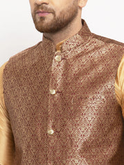 Men's Solid Dupion Kurta Pajama with Woven Jacqaurd Waistcoat