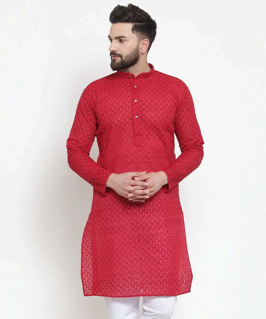 DesiQlo Men Maroon Chikan Kurta Only ( KO 561 Maroon )
