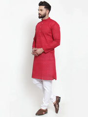 DesiQlo Men Maroon Chikan Kurta with Churidar ( JOKP 561 Maroon )