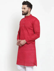 DesiQlo Men Maroon Chikan Kurta Only ( KO 561 Maroon )