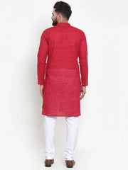 DesiQlo Men Maroon Chikan Kurta with Churidar ( JOKP 561 Maroon )