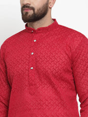 DesiQlo Men Maroon Chikan Kurta with Churidar ( JOKP 561 Maroon )