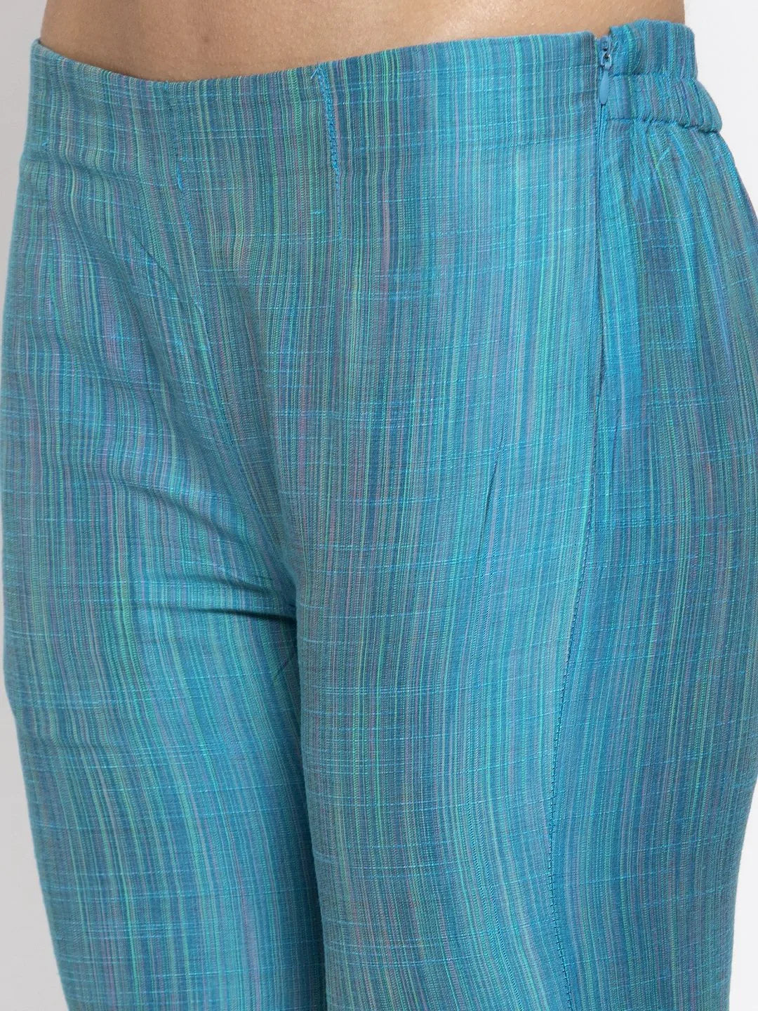 Blue & Green Striped Kurta with Trousers - Indian Women's Sets