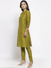 Women Green Self-Striped Kurta with Trousers ( JOKS 1310 Green )-JOKS-1310