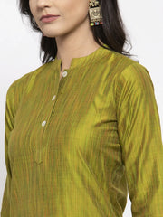 Women Green Self-Striped Kurta with Trousers ( JOKS 1310 Green )-JOKS-1310