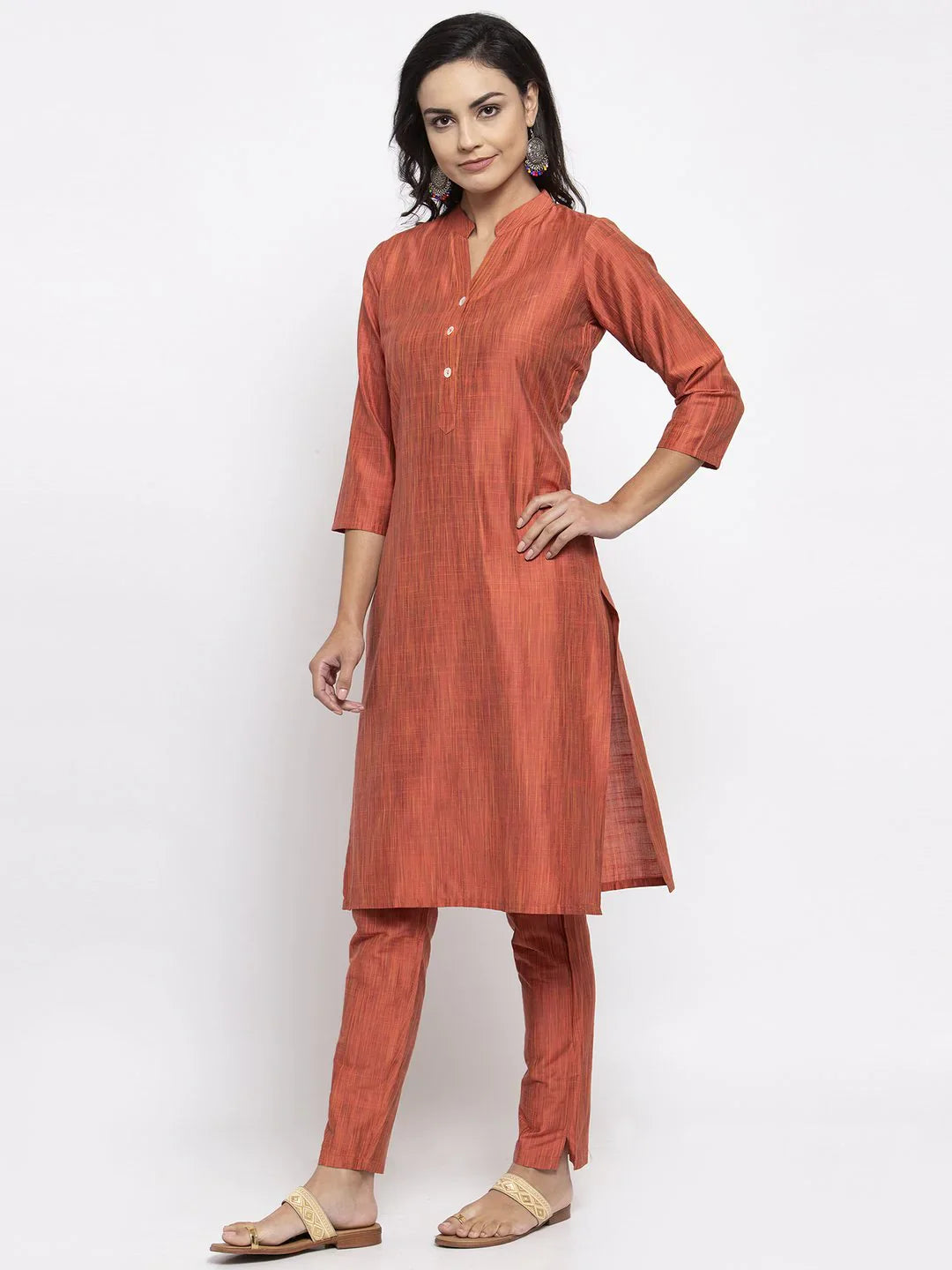 Orange Cotton Kurta Set | Stylish Women's Indian Kurta Sets