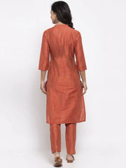 Women Orange Self-Striped Kurta with Trousers ( JOKS 1310 Orange )-JOKS-1310